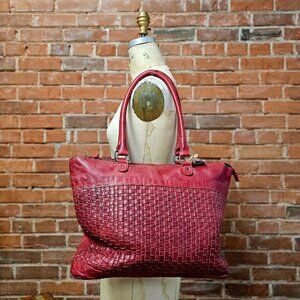 One of a Kind Woven Red Leather Tote Bag by Cut N Paste
